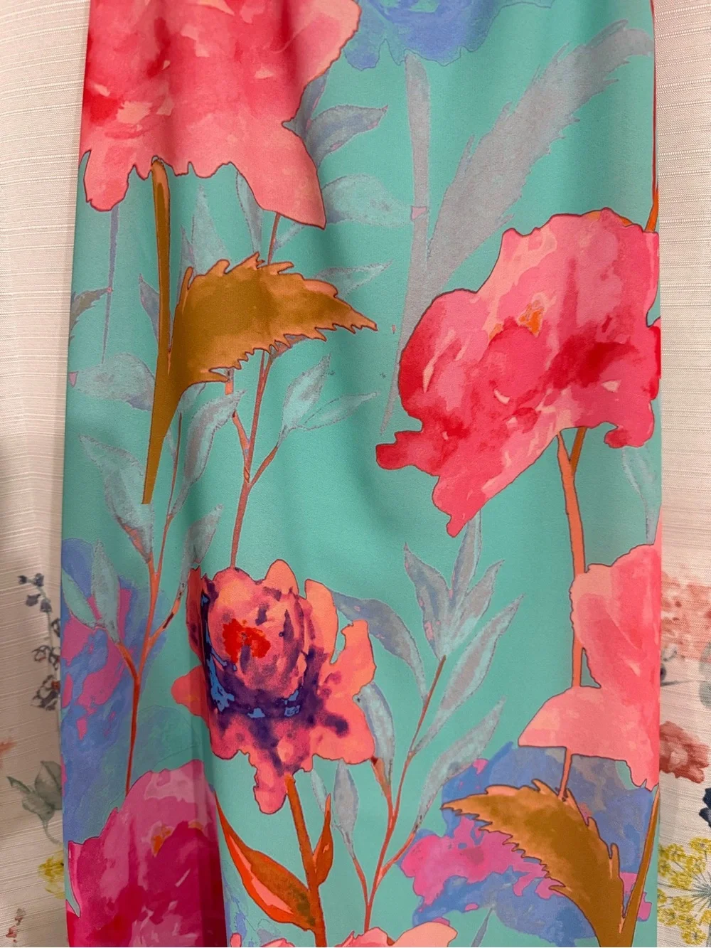 Everly Aqua Slip Dress with Pink Floral Print